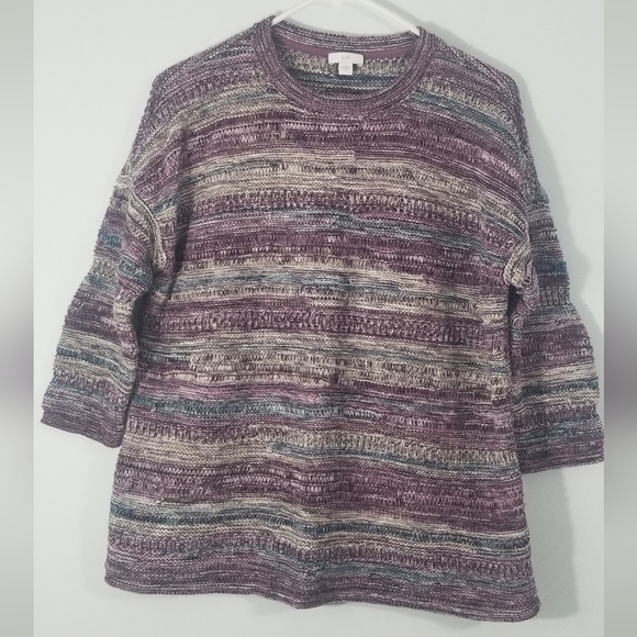 J. Jill Oversized Woven Sweater Beautiful Color Combo 3/4 Length Sleeves. Size S - Picture 1 of 7